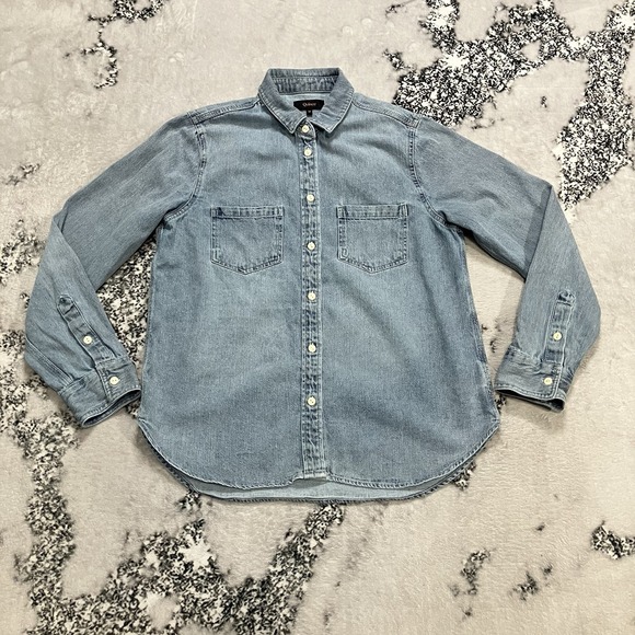 Quince Tops - Quince Chambray Distressed Denim Button Down Shirt Womens Size Medium Capsule